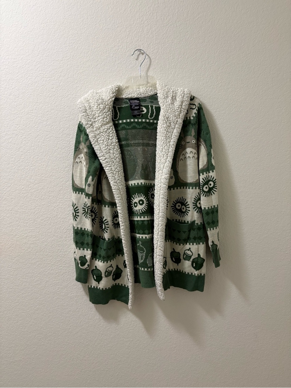 Studio Ghibli My Neighbor Totoro Fair Isle Sherpa cardigan w/ pockets Size M PO